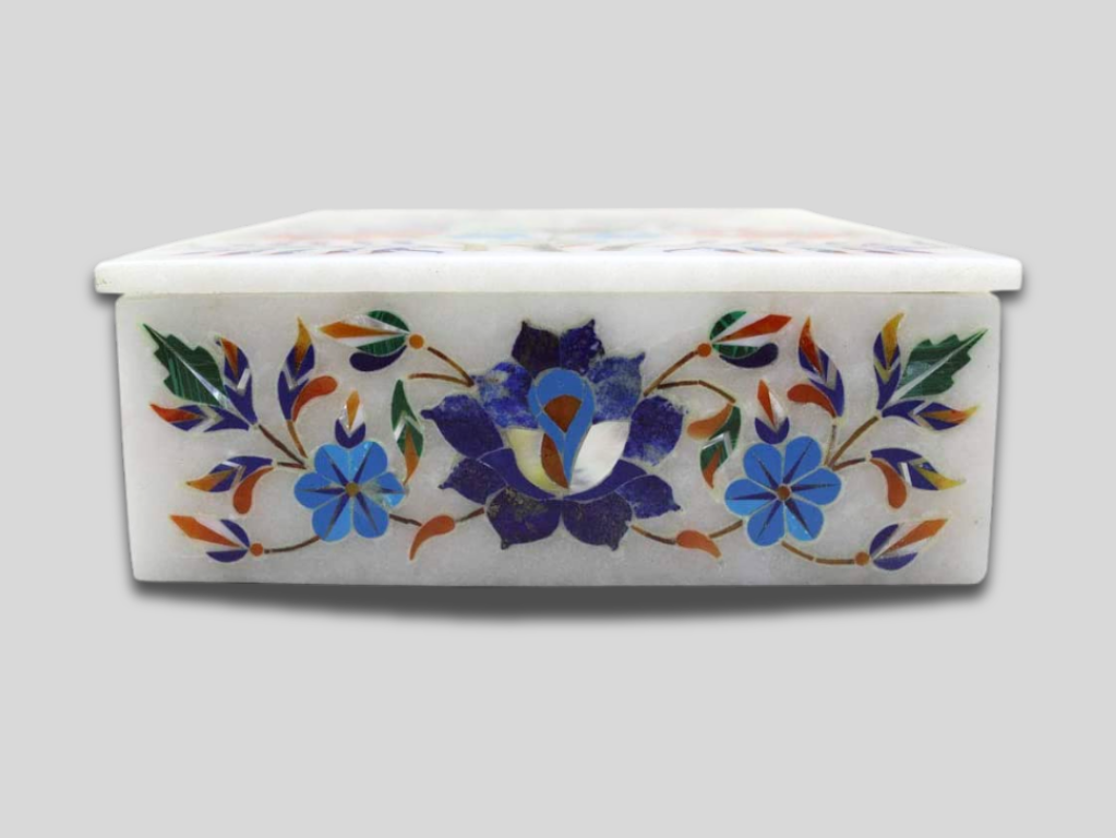 Marble Jewelry Box Lapis Multi Inlay Floral Design